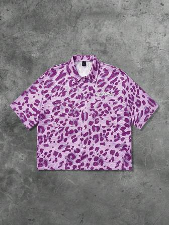 Prep Camicia cardigan a maniche corte da uomo, stile college, con stampa serigrafica di slogan con nome di città USA, in tessuto a rete traspirante