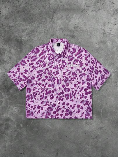 Prep Camicia cardigan a maniche corte da uomo, stile college, con stampa serigrafica di slogan con nome di città USA, in tessuto a rete traspirante