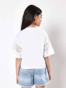 SUMWON Sports Jersey Style Baseball Tee Lace Mesh Panel Varsity Number 98 Girls Top Athletic Summer Casual Streetwear School Team Spirit Wear - White - View 2