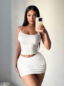 SHEIN SXY Women's Black Sexy Casual Mini Bodycon Skirt (With Leggings) - White - View 5