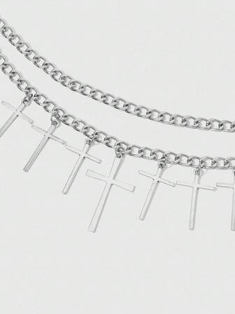 Goth 1 pezzo Cintura a doppio strato con decorazione a croce in argento, stile gotico, accessorio casual per abiti, adatto per uso quotidiano e Ognissanti