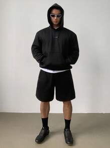 DAZY Men's Autumn Streetwear Hoodie Sweatshirt Set, Dark Grey With Patch Design - Grey - View 5