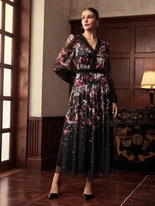 ZEYLAH Lace Patchwork Print Maxi Dress, Autumn/Winter - Black - View 4