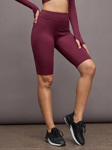 Activina Women's Solid Color High Waist Seamless Sports Shorts - Red - View 3