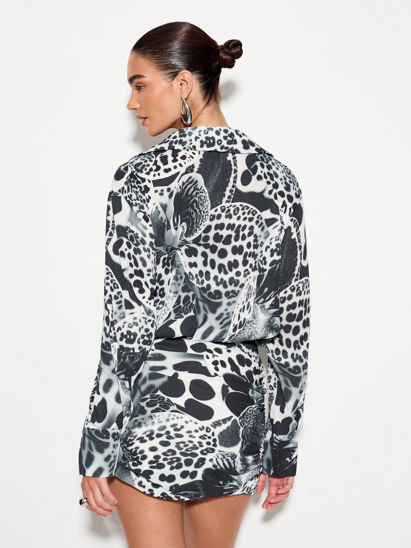 KIZN Leopard Print Cowl Neck Mini Dress With Ruched Design