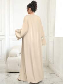 Al Najma Contrast Trim, Embroidered, Floral, Tie-Front Kimono Cover Up