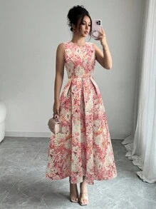 Elenzga 女式彩色印花圆领无袖中长连衣裙 - 彩色 - 查看 6