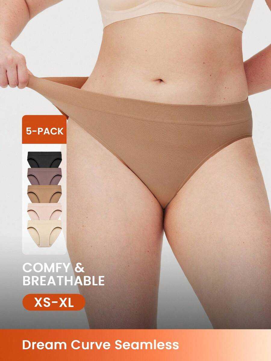 LUVLETTE 5-Pack Mid Waist Basics Seamless Briefs Women Underwear Panties Set-Earthy Tones - Multicolor - View 1