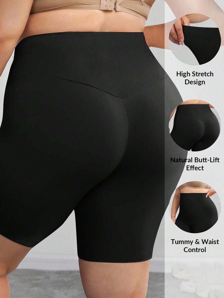 SHEIN CURVE+ Quần legging bó sát, màu trơn, co giãn, cỡ lớn, giúp thon gọn vóc dáng. - màu đen - Xem 1
