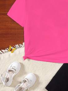 SHEIN Sparklyn Tween Girl Casual Summer Heart Print T-Shirt And Tight Shorts 2 Pieces Set - Multicolor - View 4