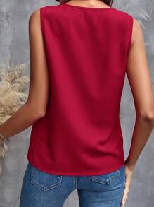 SHEIN Clasi Women's Casual Solid Color Ruffle Sleeveless Blouse, Summer - Red - View 6