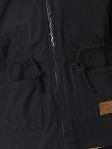 SHEIN Young Boys Casual Everyday Versatile Comfortable Thermal Lined Loose Hooded Thick Jacket, Suitable For School, Garden, Beach, Birthday In Spring, Summer, Fall, Winter