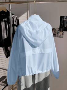 Comfortcana 秋冬季百搭纯色连帽拉链风衣 - 藍色 - 查看 2