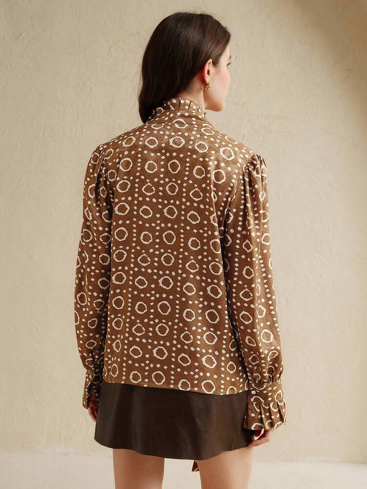 Women's Bowknot Ruffle Blouse, French Style Long Sleeve Pleated Collar Top, Autumn New Arrival