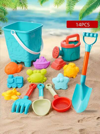14/16 PCS Kids Beach Toy Set Shovel Water Play Educational Cartoon Summer Outdoor Sand Castle Pool Fun Durable Portable Colorful Learning Adventure Gift