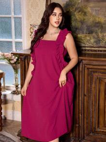 PalaceNights Plus Size Women's Wide Ruffle Trim Bowknot Back Jacquard Backless Long Nightgown - Hot Pink - View 5