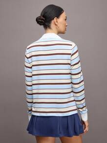 Activina Áo thun polo thể thao dài tay kẻ sọc thường ngày dành cho nữ - Màu xanh lam - Xem 2