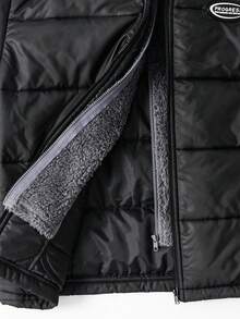 SHEIN Kids/Tween Boys' Casual Hooded Zip-Up Thick Woven Long Sleeve Winter Parka Coat, Suitable For Commuting, School, Everyday, Vacation, Sports, Spring/Summer/Autumn/Winter Boys Boy Kids Boys Kids Boy Teen Boys Fall - Black - View 6