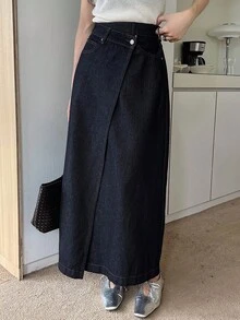 DAZY 女士收腰长款直筒休闲牛仔裙