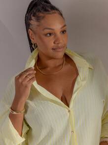 Aralina Curve Summer Resort Vacation Western Plus Size Textured Stripe Beach Cover Up Shirt - Yellow - View 3