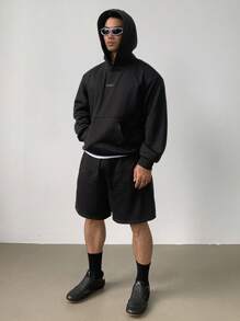 DAZY Men's Autumn Streetwear Hoodie Sweatshirt Set, Dark Grey With Patch Design - Grey - View 6