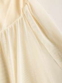 Sweetra 女士优雅网眼拼布修身高品质办公室风扭纹连衣裙 - 杏色 - 查看 6