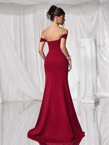 Coutiva Robe de soirée élégante et formelle à épaules dénudées de couleur unie pour femmes