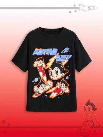 Astro Boy X ROMWE Camiseta de manga corta holgada con diseño gráfico de figura de dibujos animados