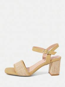 Styleloop 女士编织高跟凉鞋，波西米亚风格度假装 - 卡其色 - 查看 8