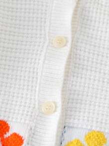 Young Girls Elegant Jacquard Button Cardigans, Suitable For Autumn/Winter Seasons, Back To School, Outings, Travel And Vacation - White - View 5