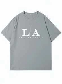 Manfinity Homme Men's Casual Letter Graphic Round Neck Short Sleeve T-Shirt, Summer