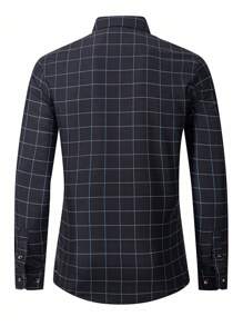 Calvornis Men's Business Casual Blue Plaid Shirt - Black - View 2
