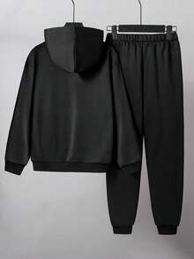 2pcs Teenager Autumn Hooded American Style Long Sleeve Graphic Print Hoodie & Drawstring Waist Casual Sweatpants Set Chic Outfits For Autumn/Winter Teen Boys Tracksuit Hoodie And Sweatpants Set Fall