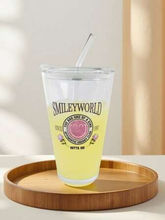 SmileyWorld® | SHEIN 450ml Clear Letter Graphic Glass Cup Elegant Gift Idea For Birthday Or Holidays