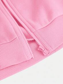 Tween Girl SL Store Casual Knit Solid Color Stand Collar Long Sleeve Sweatshirt Sweatshirt Set, Mommy And Me Matching Outfits (2 Sets Sold Separately) Fall Winter - Baby Pink - View 6
