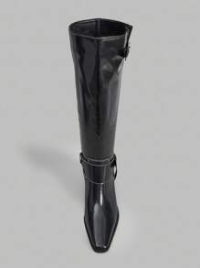 Ontre 2025 Spring New Black High Shaft Cowgirl Boots For Women, Square Toe Thick Heel Western Riding Boots - Black - View 5