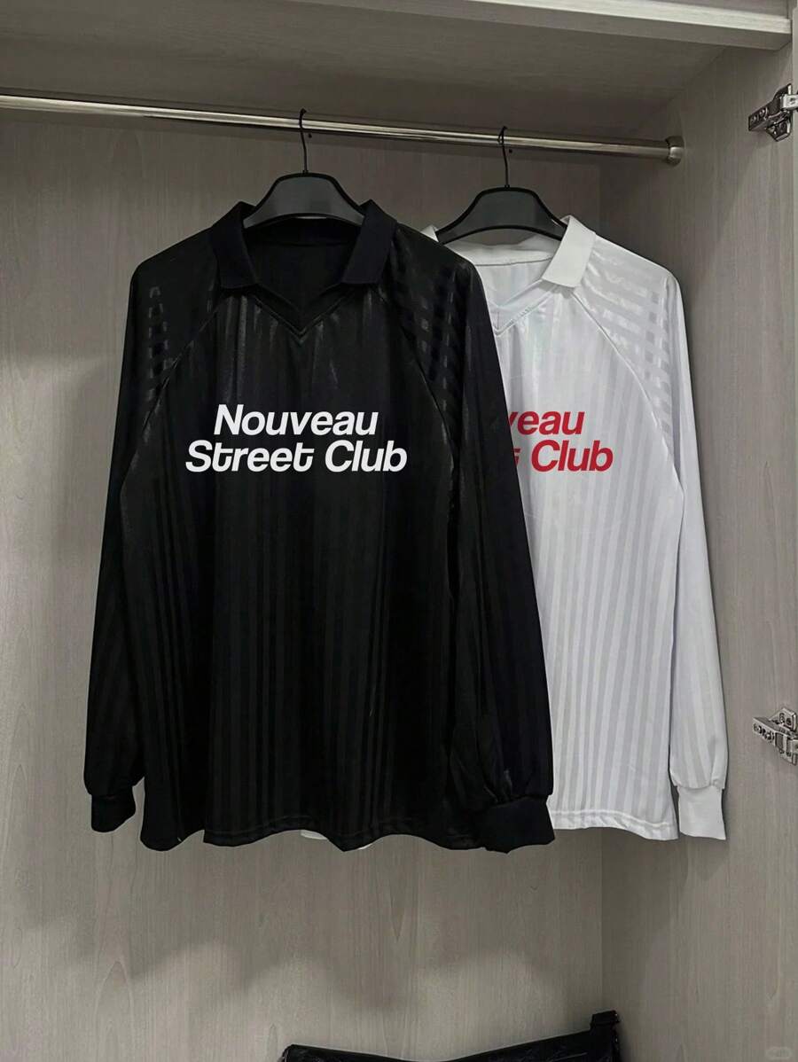 Manfinity Dauomo T-shirt décontracté ample à manches longues raglan avec slogan pour hommes - Multicolore - Voir 1