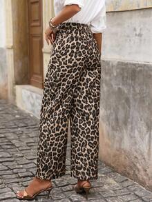 Brillora 女士时尚通勤豹纹直筒裤、动物印花裤、阔腿裤、豹纹裤、女士阔腿裤、豹纹裤、高腰裤、动物印花、女士教师装、女士秋季装、女士阔腿豹纹裤、女士豹纹裤