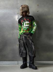 NEON BLANC Camiseta de manga larga con cuello redondo y gráfico de letras, estilo urbano para hombre, otoño - Verde Oscuro - Ver 6