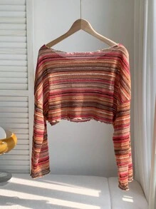 Comfortcana Áo thun kẻ sọc ngắn tay thường ngày cỡ lớn cho nữ - Nhiều màu - Xem 2