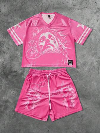 Prep Conjunto de camiseta unisex de estilo urbano con gráficos en inglés de Jesús