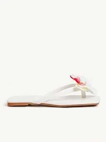 CUCCOO CHICEST 女士时尚白色花朵装饰优雅平底凉鞋 - 白色 - 查看 8