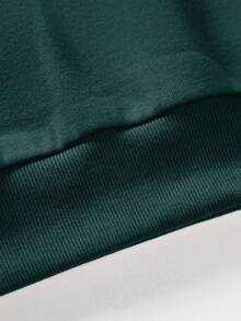 EURMUSE 100%Cotton Men Letter Patched Drop Shoulder Sweatshirt - Dark Green - View 4