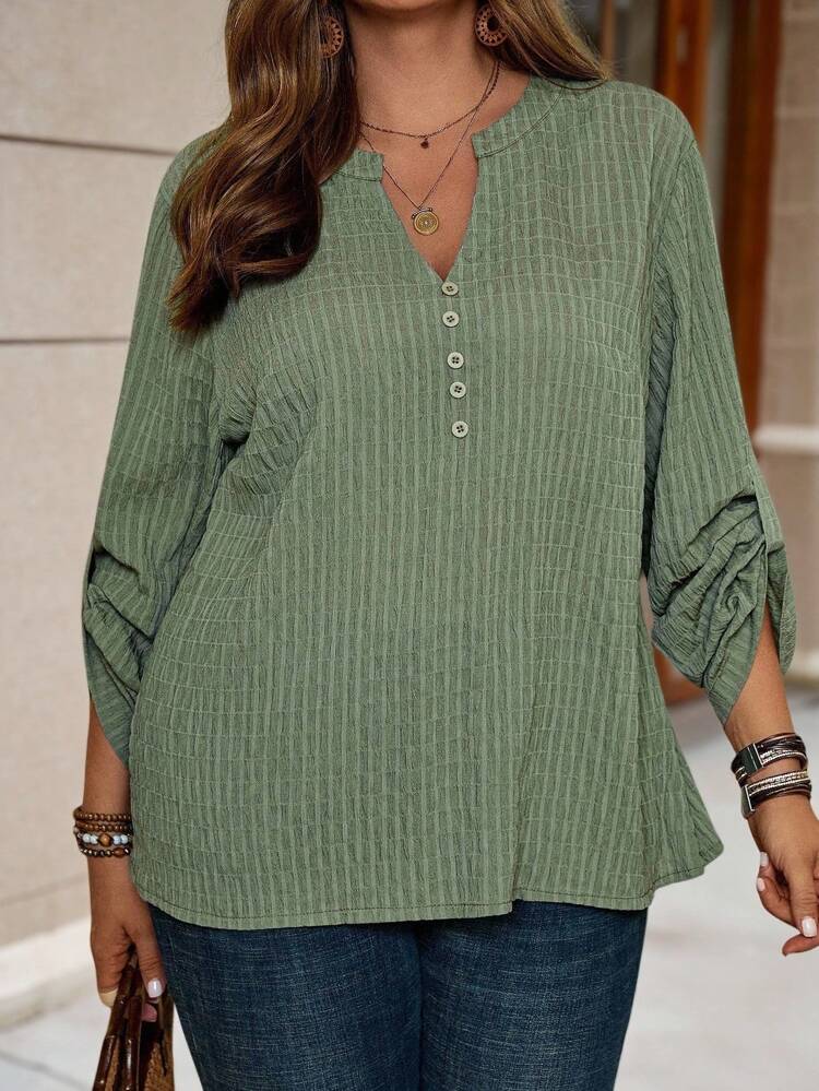 Chemise à manches longues décontractée grande taille, chemise de navette, chemise à manches ajustables, blouses col V vertes grande taille pour femmes à manches longues, femmes automne, vacances d'été, vacances, simple et à la mode pour le port quotidien, cadeaux pour mère, bohème, rave, début d'automne, sortie, occidental, vacances de femmes, automne et hiver