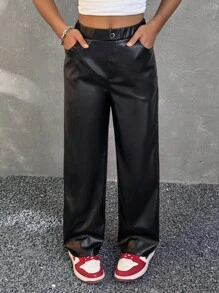 Coolane Quần ống đứng đơn sắc thường ngày có túi cho bé gái Tween Guirls - màu đen - Xem 4