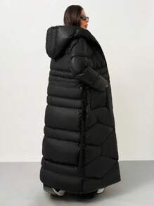 EURMUSE Women Solid Color Belted And Pocket Detailed Long Winter Coats - Black - View 3