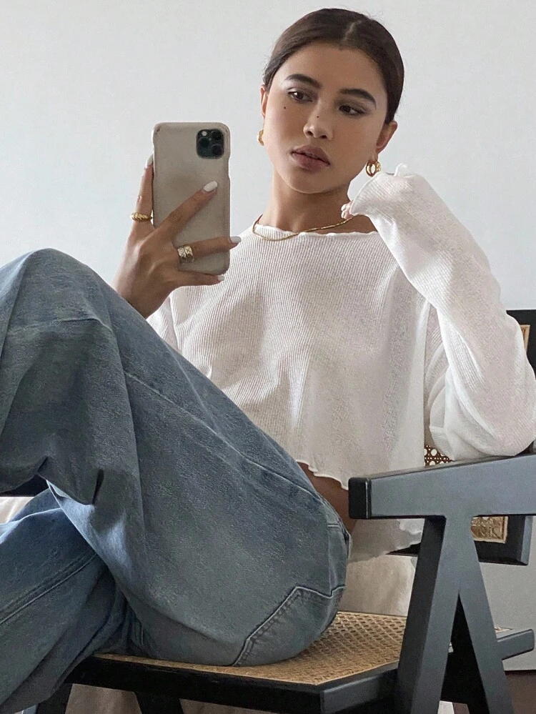 Women's Casual Cropped Top, New Arrival For Autumn Long Sleeve Women Tops