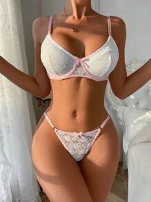 PetitDoll Floral Lace Underwire Sexy Bra & Panty Lingerie Set, Kawaii - White - View 4