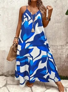 Linhara Plus Size Women's Floral Print A-Line Loose Fit Casual Maxi Dress, Suitable For Vacation And Daily Wear