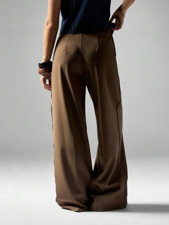 MISSGUIDED Pantalon droit professionnel, détail de vague côté festonné, pantalon à jambe large, tenue de travail d'affaires, automne hiver, conférence, formel, pantalon palazzo